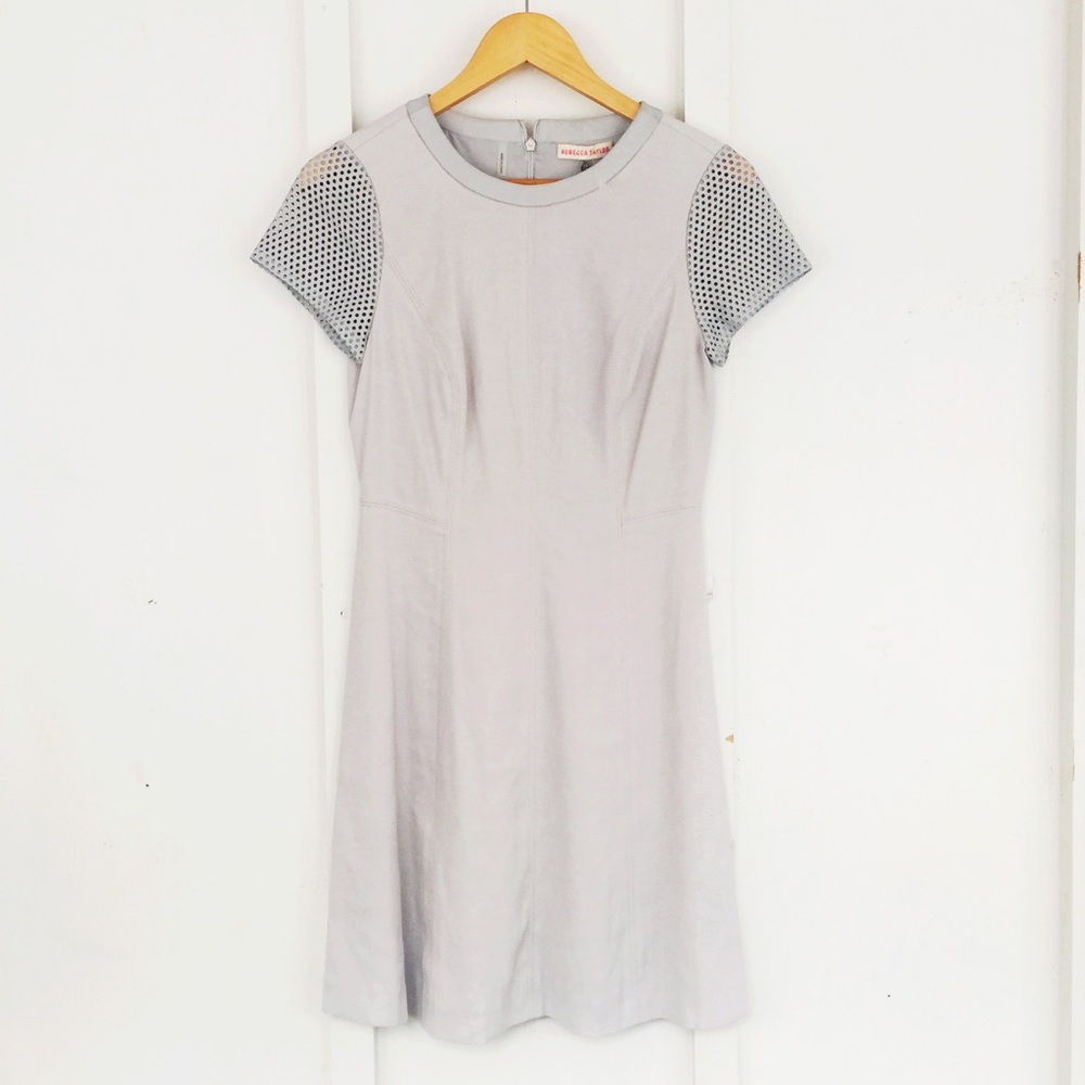 Rebecca Taylor Gray Dress w/Leather Sleeves - Picture 1 of 8
